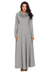Sexy Grey Cow Neck Long Sleeve Maxi Dress